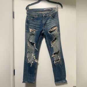 Zara Women's Ripped Skinny Jeans in Blue